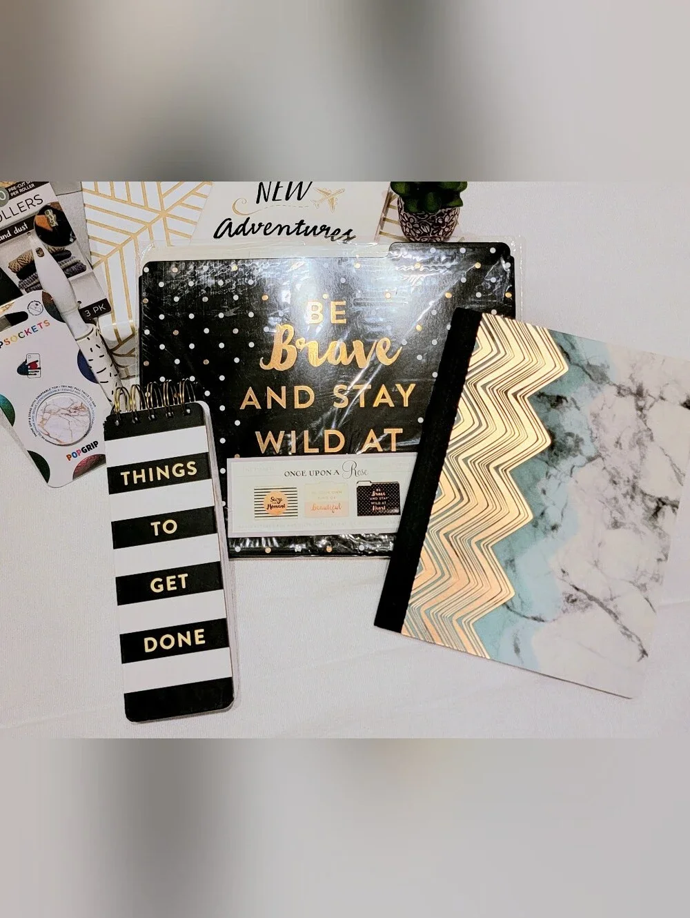 Home Office Stationary Gift Set - Black White Green Plant Life Desk Accessories